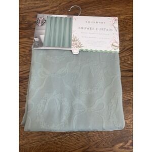 Boundary Teal Blue Festive Texture & Soft Touch‎ Shower Curtain Wreaths 72"x72"